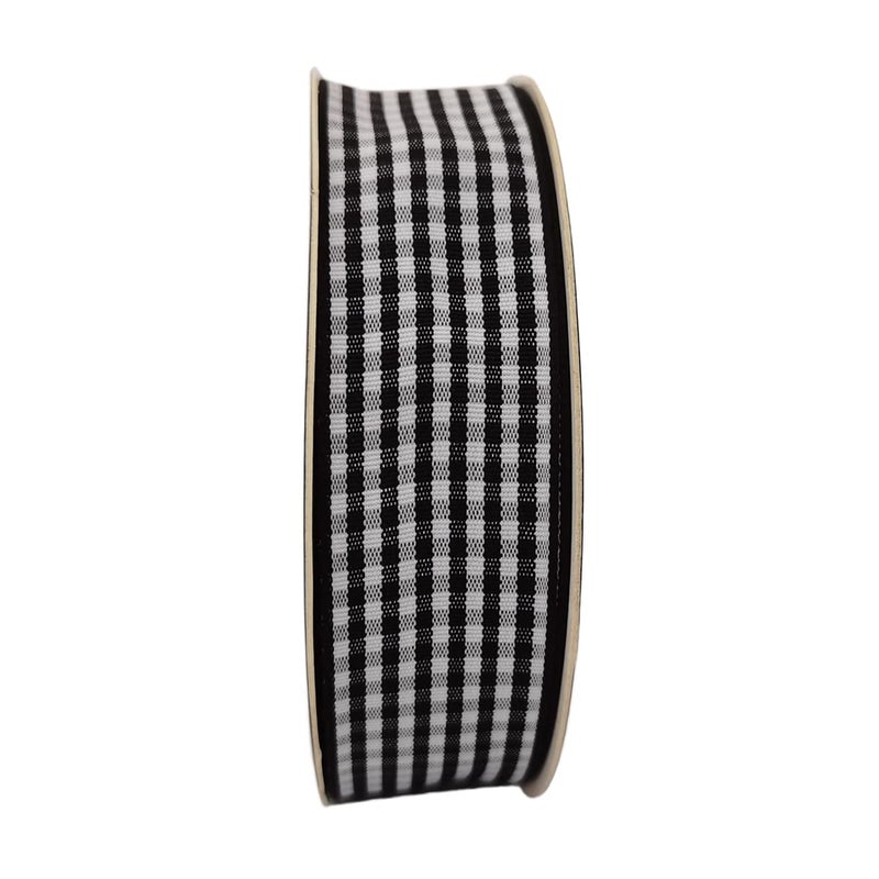 Micomon 1 Inch Black and White Woven Edge Gingham Ribbon 25 Yards Each Roll 100% Polyester (1"", Black) - Image 3
